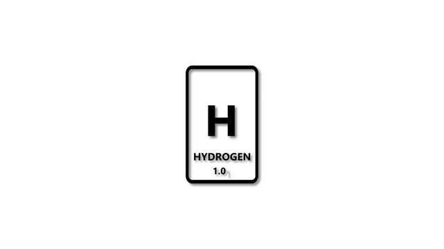 Hydrogen 1.01 as Element 1 of the Periodic Table. Design shows name, atomic weight and element number. black background 4k animation