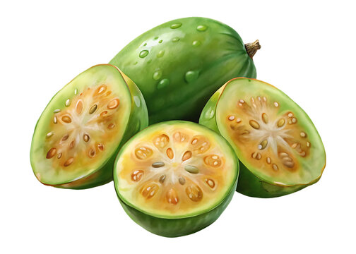Fresh whole and sliced cucamelons with water drops, isolated on white