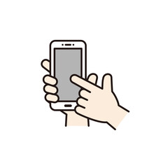 スマートフォンの画面を操作する手のシンプルなベクターイラスト素材＿表面＿カラー