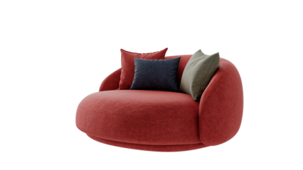 Contemporary red sofa on a transparent background. Furniture for the interior collages and presentations.