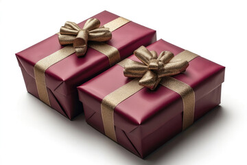 Obraz premium Big and Small Red Gifts Tied with Golden Ribbon on White