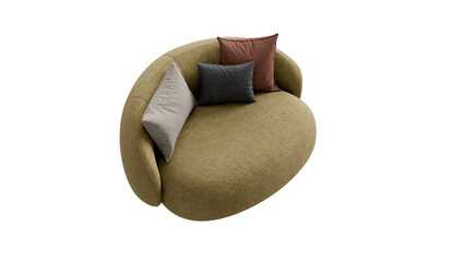 Orange textile sofa with pillows on a transparent background. Furniture for the modern interior, web design, and presentation.
