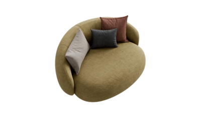 Orange textile sofa with pillows on a transparent background. Furniture for the modern interior, web design, and presentation.
