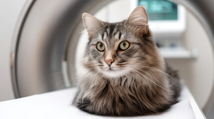 Close up of veterinarian checking cat's heart with stethoscope in clinic. Injury recovery, healthcare concept, pet treatment and prevention, trust and care. Caring for our smaller brothers