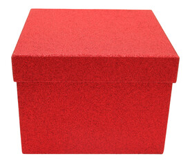 Box in red color is ready for holding gifts or treats. It stands out against a transparent...