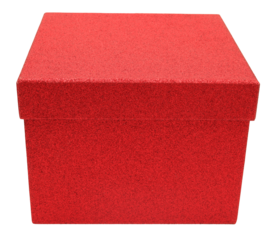 Box in red color is ready for holding gifts or treats. It stands out against a transparent background. This box can be used for many occasions like birthdays or holidays