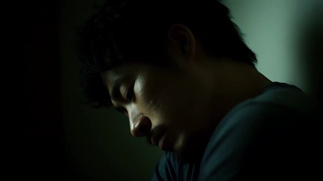 暗がりで一点を見つめる男性の横顔、静かなる決意と隠された情熱