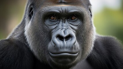 Obraz premium Close-up Portrait of a Majestic Silverback Gorilla in its Natural Habitat.
