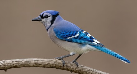 Detailed capture of a perched Cyanocitta cristata revealing its vibrant plumage and intricate