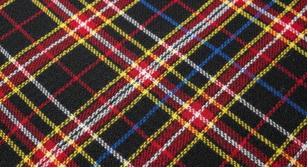 Detailed checkered textile showcasing a complex pattern of interwoven lines in black and chromatic