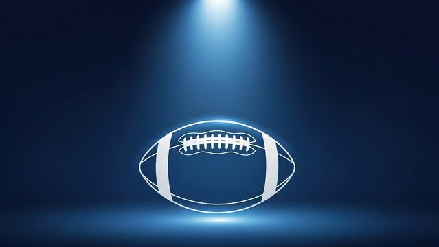 Outline of an American football under a spotlight on a dark blue background