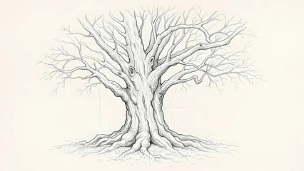 Obraz premium Vintage Tree Pencil Sketch Isolated Artwork