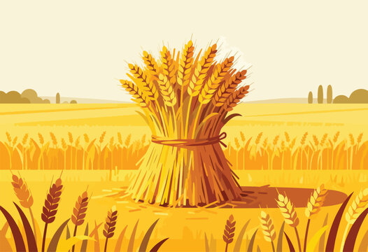 A stylized illustration depicting a golden wheat sheaf in a sunlit field, ready for harvest