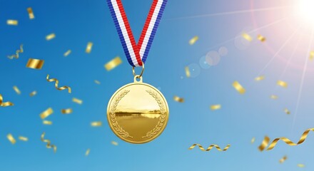 gold medal with ribbon