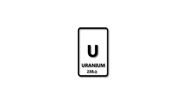 uranium as Element 92 of the Periodic Table. Design shows name, atomic weight and element number. black background 4k animation