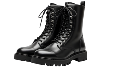 Black platform combat boots isolated on a dark background