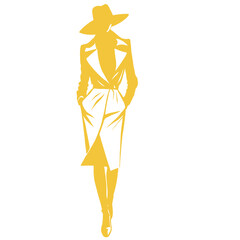 Silhouette of Woman in Trench Coat and Hat