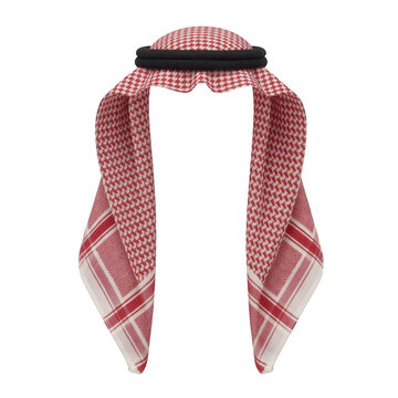 Red and white checkered keffiyeh headscarf with black agal band isolated on a transparent background