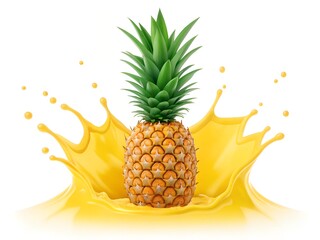 Pineapple with Crown Leaf in Dynamic Juice Splash