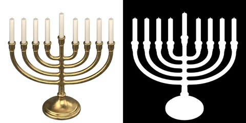 3D rendering illustration of a Hanukkah Menorah Candelabra