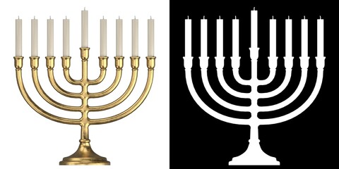 3D rendering illustration of a Hanukkah Menorah Candelabra