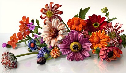 Obraz premium A lovely collection of flowers beautifully arranged on a white table.