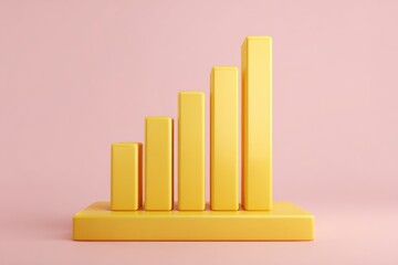 Yellow 3d bar chart showing growth against a pink background.