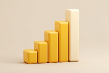 Glossy yellow and cream 3d bar chart showing upward growth trend