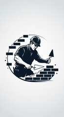 Detailed Illustration of a Hardworking Bricklayer Constructing a Sturdy Wall Depicting Craftsmanship