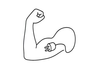 office syndrome concept, Conceptual illustration of strong arm with electric plug symbolizing power and energy