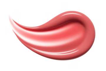 Swirl of glossy coral pink lipstick cream texture with highlights isolated on a transparent background