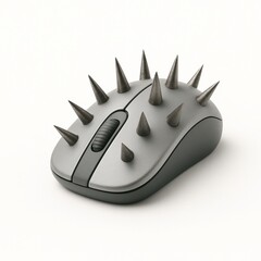 office syndrome concept, Computer mouse with metal spikes on white background for edgy design concept