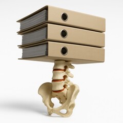 office syndrome concept, Human pelvis balancing stack of office binders representing back pain concept