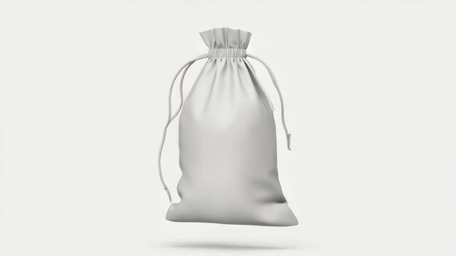 A closed gray gift bag tied at the top with a string. The bag has a shiny finish and is ready for giving. It's presented against a plain white background to ensure all attention stays on it.