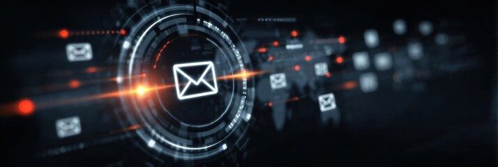 Anti spam barrier: Screen showing hundreds of malicious emails bouncing off a protective, shimmering wall around the user's inbox interface