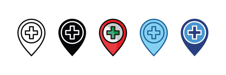 Pin Add Icon Set Multiple Style Collection