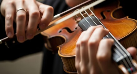 Fototapeta premium Close up view of a musician playing a violin with perfect musical technique and style