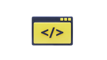 3D Coding Window Icon on White Background
