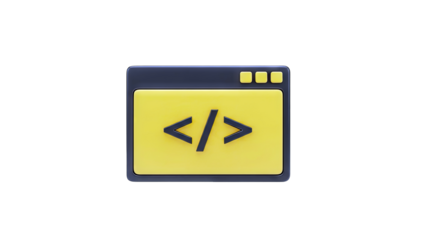 3D Coding Window Icon on White Background