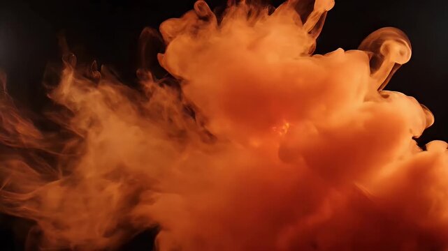 Orange plume of smoke or ink billows horizontally across a solid black background