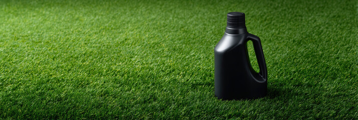 Black bottle plastic container artificial grass lawn care cleaning product calm