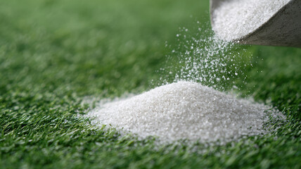 Artificial turf infill granule closeup green surface calm and focused