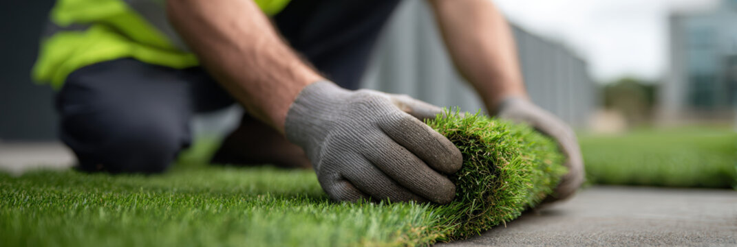 Artificial grass turf installation worker gloves artificial grass turf installation worker