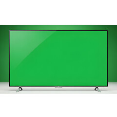 Obraz premium A large, modern flat-screen television with a vibrant green screen, perfect for broadcasting or digital content creation