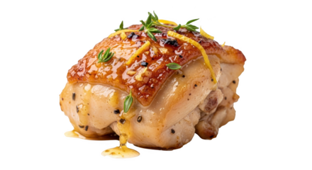 Glazed chicken thigh with herbs and lemon zest roasted