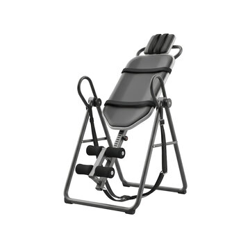 Gray inversion therapy table with black padding inversion table