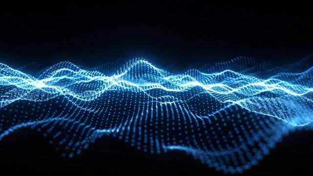Digital Wave: Abstract digital wave pattern with luminous blue dots on a dark background.