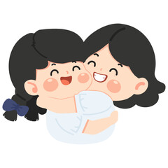 Illustration of Two Friends Hugging