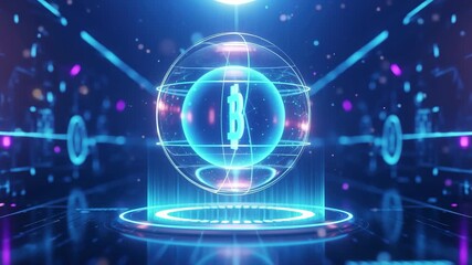 Dynamic Bitcoin cryptocurrency globe animation with futuristic digital network flow for global finance 4k high quality footage - Powered by Adobe