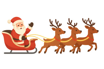 Naklejka premium Santa claus riding a sleigh pulled by three reindeers with glowing harnesses bringing christmas joy, transparent background